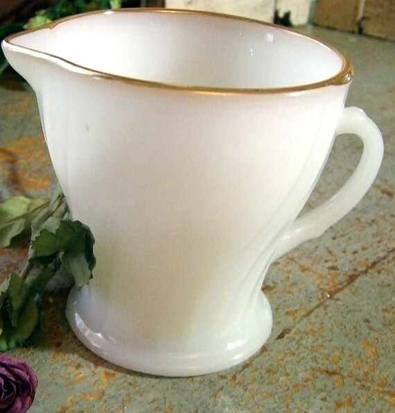 Vintage Creamer Fire King White Gold Milk Glass Creamer