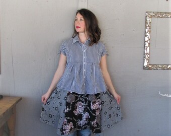 upcycled clothing Bohemian dress recycled reclaimed Boho wearable art Romantic gypsy X L 1 X fun clothes sustainable LillieNoraDryGoods