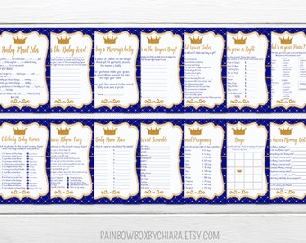 Prince Baby Shower Games Package, Prince Baby Shower Game, Royal Party, Royal Blue and Gold Baby Shower Games