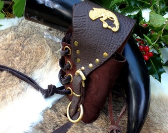 Viking Drinking Horn With Leather Holster, Replica Viking Rus Buckle & Huginn - Medieval/Larp/Fjörukráin/Ragnorak/SCA/LARP/Made To Order
