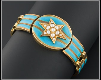 Antique Victorian Bracelet | Blue Enamel Victorian Bracelet | 18k Gold Antique Bracelet | Turquoise Enamel Bracelet