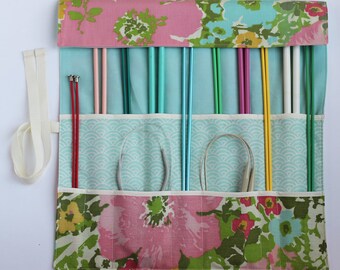 Knitting Needle Organizer, Knitting Needle Case, Knitting Accessory, Vintage Springtime Floral by Knotted Nest