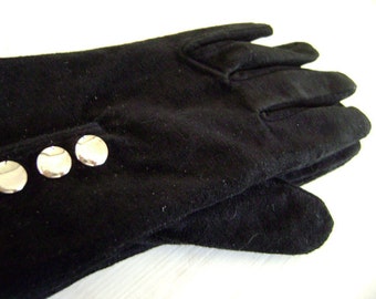 Black Suede Button Up Gloves