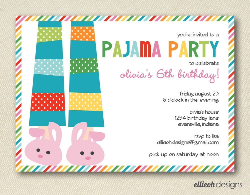 pajama party birthday invite doublesided PRINTABLE digital