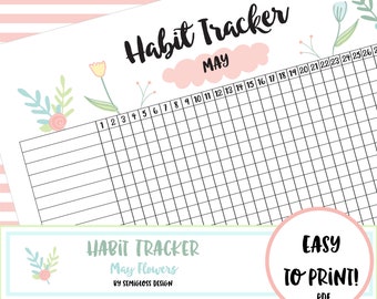 Habit Tracker Printable, Floral Habit Tracker, Goal Tracker, Planner Insert Monthly, Habit Tracking, Habit Tracker PDF, Printable Tracker