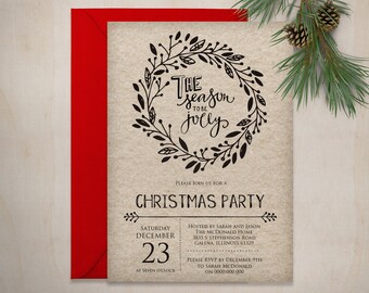 Christmas Invitation Printable, Printable Tis the Season Invite, Rustic Christmas Invitation Template, Instat Download, WLP531