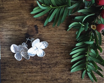 Sterling silver hydrangea flower earrings, flower stud earrings, christmas gift for her