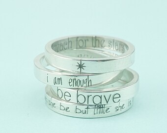 Inspirational Jewelry - Personalized Jewelry - Though She Be But Little She is Fierce - Silver Stacking Rings - Personalized Ring