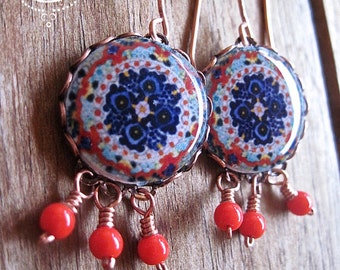 Statement earrings, Mexican jewelry, Folk art jewelry, Decorative plates, MTO, Talavera pottery design, Mexican plates, dangle earrings