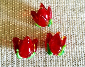 Lampwork beads, flower beads,