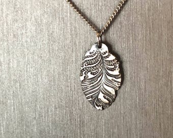 Fine silver feather pendant