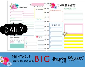 HAPPY PLANNER Daily Planner Inserts / Refills Printable - pdf - BIG 8.5 x 11 mambi | Create365 | me & my Big Ideas "Hello Brights"