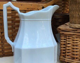 Antique Large White Ironstone Pitcher, J. & G. Meakin Hanley England ca. 1900s