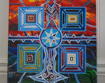 Handmade Original Acrylic Painting - Four Directions - Water Protectors - NoDAPL - Water Is Life - Mni Wiconi - Stand With Standing Rock