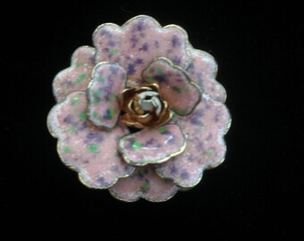 1950's -1960's Three Dimensional Enameled Rose With Accented Rhinestone Brooch