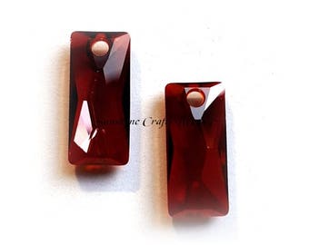 Swarovski Crystal Beads 6465 CRYSTAL RED MAGMA Queen Baguette Pendant 1 Pc - Sizes 13.5mm & 25mm available