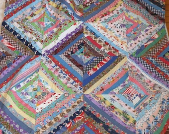 Vintage Log Cabin Quitl Top Pieced Quilt Top