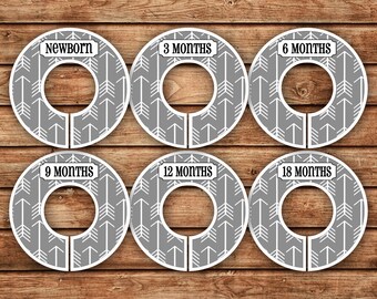 6 Custom Baby Closet Dividers | Dark Gray Tribal Arrows | 046
