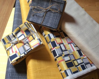 fat Quarter Bundle, quilting fabric bundle, geometric checked yellow fabric, 100% cotton, Inprint Jane Makower - geesbends