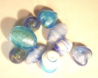 Mixed assorted lampwork glass bead turquoise blue and white