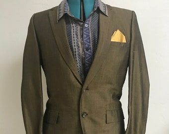 Vintage 1940s KINGSRIDGE olive green silk taffeta men’s blazer, size 40 / 42