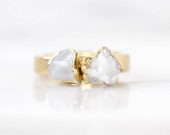 white druzy ring | moonstone stacking ring | raw moonstone ring | june birthstone ring | moonstone stacker ring | druzy stackable ring