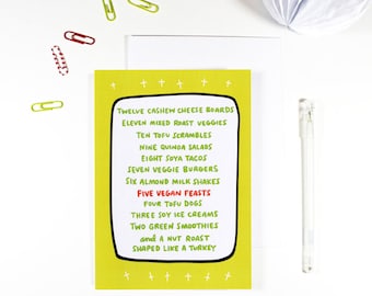 12 Days of Vegan Christmas Card for Vegans Animal Friendly Vegetarian