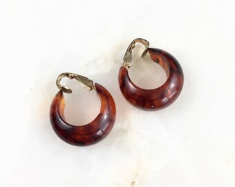 Vintage Amber Bakelite Clip on Hoops