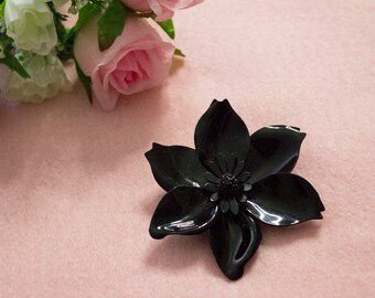 1960s Black flower brooch