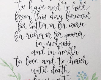 Your Personalized Wedding Vows • Customized • Made to Order • Hand Lettered • Modern Calligraphy