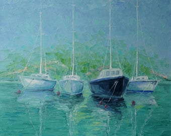 Sailing Art,Regatta,Boat,Seascape Art,Seascape Blue Sea Painting,Seascape Canvas Waves, Seascape Impressionist,Seascape in Oil,Home Interior
