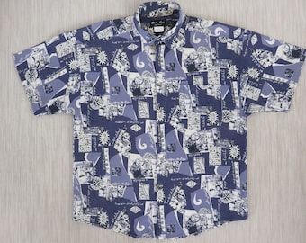Hawaiian Shirt DEL MAR Vintage California Shirt Zodiac Shirt Psychedelic Hippie Beach Culture Hip Age of Aquarius -L- Oahu Lew's Shirt Shack