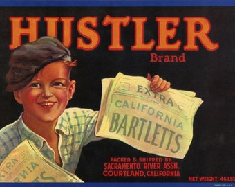 Young News Boy Holding Headline News Crate Label