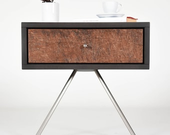 Mesita de noche moderna de mediados del siglo con cajón en castaño viejo / Mesita de noche moderna / Muebles de dormitorio escandinavos