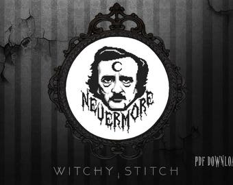 Edgar Allan Poe ~ Nevermore - Cross Stitch Pattern, Modern, The Raven, Poetry, Halloween, Gothic, Macabre
