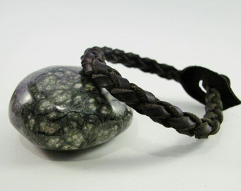 Mens Celtic Round Black Spanish Leather Wristband -- Leather Cuff for Men and Teen Boys