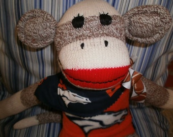 Denver Broncos Classic Brown Red Heel Sock Monkey Doll/Handmade