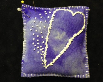 Wool Felt Pincushion...Heart Pincushion..French Knot Pincushion..Heart Wool Felt Pincushion..Pincushion..Needle and Pins..Sewing Pincushion