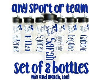 8 Personalized Water Bottles, Kids, Team Gifts, Soccer, Softball, Volleyball, Basketball, Group Discount, Bulk Ordering