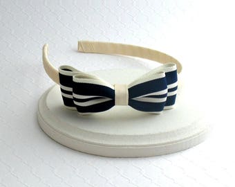 Navy and Ivory Hair Bow Headband ~ Girls Headband ~ Toddler Headband ~ Nautical Headband ~ Preppy Headband ~ Adult Headband