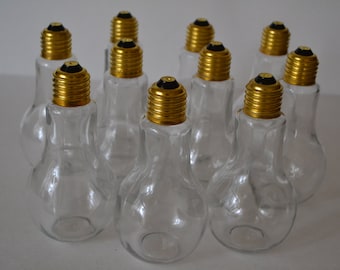 Medium Light Bulb Shaped Glass Bottle Brass Screw Cap Jar 5 1/2" Size Clear Container