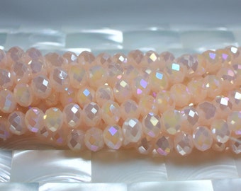 36pcs 8mm Chinese Crystal Glass Beads Rondelles Opaque Soft Pink/Peach Iridescent AB Jewelry Bead Strand Jewellery Craft Supplies