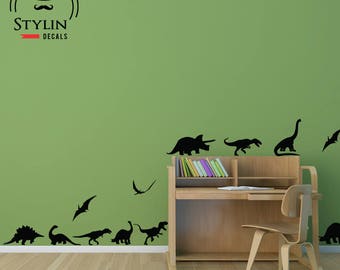 DINOSAUR WALL DECAL- Dinosaur Wall Art-Kids Room Wall Decal- Dinosaur Stickers-Play Room Decor- Boy's Bedroom Decor- Set of 13