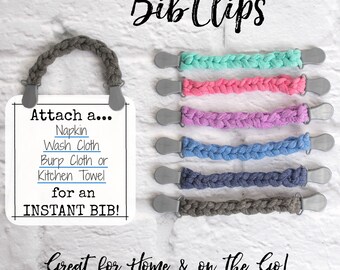 Bib Clip (Braided) Create an instant bib at home or on the go! 6 color choices.