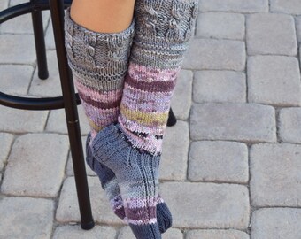 Below the knee socks variegated colors womens socks hand knit leg warmers handmade long socks winter socks knee high socks gift for her