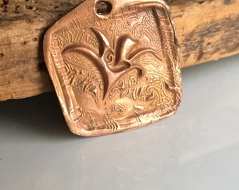 Copper Clay Lily Pendant, Kiln Fired, Beading Supplies, Jewelry Supplies