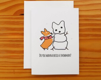 Corgi Snowman Greeting Card | 5x7" Card with Envelope | Corgi Card | Holiday Cards | Winter Snowflake Christmas Greeting Cards | Handmade