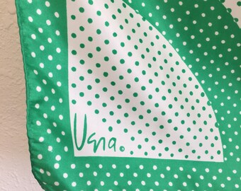 vintage scarf, Vera Neumann green and white polka dot scarf