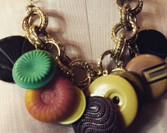 vintage button Bib length necklace
