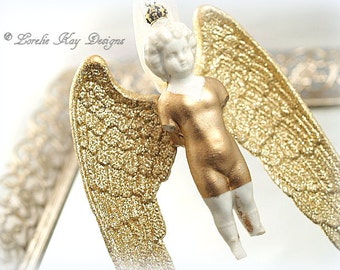 Frozen Charlotte Everything is Golden Frozen Charlotte Guardian Angel Ornament Original Mixed Media Assemblage Doll Lorelie Kay Orginal